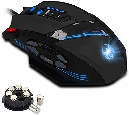 zelotes Kabelgebundene Gaming Maus mit 4000 DPI,12 programmierbarem Tasten,Verstellbarem Gewicht,RGB-Beleuchtung,Ergonomische Design,Maus mit Kabel für PC,Mac,Laptop,Schwarz Bild 1
