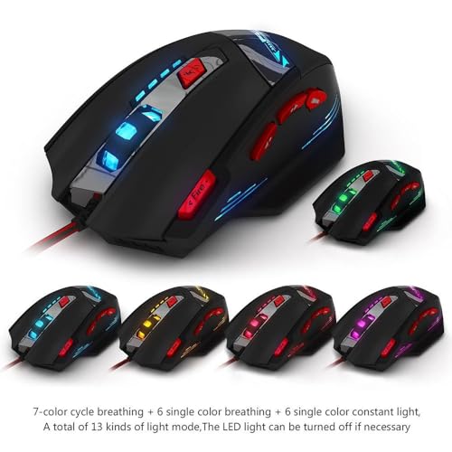 zelotes Kabelgebundene Gaming Maus mit 9200 DPI,8 programmierbarem Tasten,Verstellbarem Gewicht,RGB-Beleuchtung,Ergonomische Design,Maus mit Kabel für PC,Mac,Laptop,Schwarz Bild 2