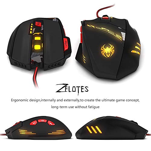 zelotes Kabelgebundene Gaming Maus mit 9200 DPI,8 programmierbarem Tasten,Verstellbarem Gewicht,RGB-Beleuchtung,Ergonomische Design,Maus mit Kabel für PC,Mac,Laptop,Schwarz Bild 3