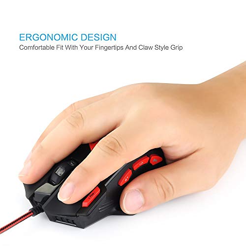 zelotes Kabelgebundene Gaming Maus mit 9200 DPI,8 programmierbarem Tasten,Verstellbarem Gewicht,RGB-Beleuchtung,Ergonomische Design,Maus mit Kabel für PC,Mac,Laptop,Schwarz Bild 4