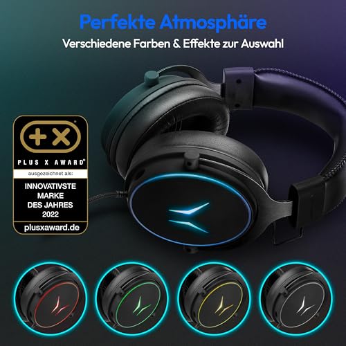 ERAZER Mage P20 Gaming Headset (240cm Kabel, Over Ear, Flexibles & abnehmbares Mikrofon, Fernbedienung, RGB Beleuchtung, 3,5mm Audio, USB, ES9260Q Soundchip) Bild 2