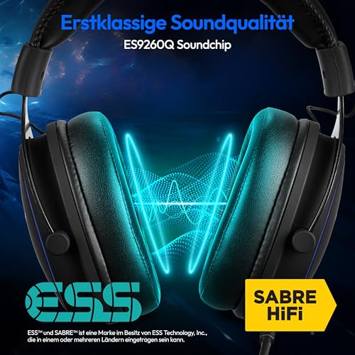 ERAZER Mage P20 Gaming Headset (240cm Kabel, Over Ear, Flexibles & abnehmbares Mikrofon, Fernbedienung, RGB Beleuchtung, 3,5mm Audio, USB, ES9260Q Soundchip) Bild 3