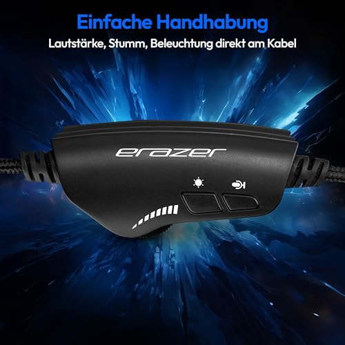 ERAZER Mage P20 Gaming Headset (240cm Kabel, Over Ear, Flexibles & abnehmbares Mikrofon, Fernbedienung, RGB Beleuchtung, 3,5mm Audio, USB, ES9260Q Soundchip) Bild 4