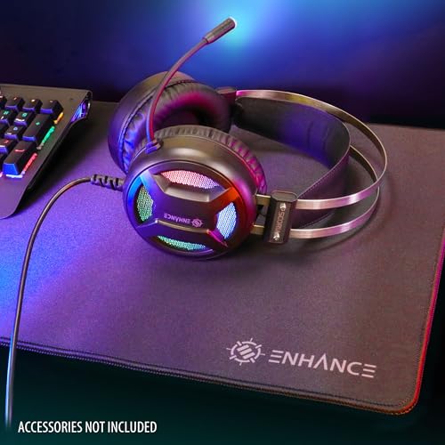 ENHANCE Gaming Scoria 2 Kabelgebundenes Headset – Kopfhörer mit 7.1 Surround-Sound, Memory-Foam-Ohrpolstern, Schnellzugriffssteuerung – Headset Mikrofon, kompatibel mit PlayStation, PC und Laptop Bild 2