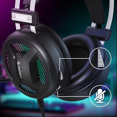 ENHANCE Gaming Scoria 2 Kabelgebundenes Headset – Kopfhörer mit 7.1 Surround-Sound, Memory-Foam-Ohrpolstern, Schnellzugriffssteuerung – Headset Mikrofon, kompatibel mit PlayStation, PC und Laptop Bild 3