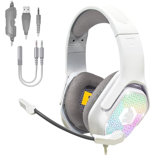 EMPIRE GAMING H-3 RGB Gamer Kopfhörer für PS5, PS4, Xbox One/Series, Switch, PC, Mac, Smartphones, Tablets, Fernbedienung, High Definition Stereo Sound, Flexibles Mikrofon, Weiß Bild 1