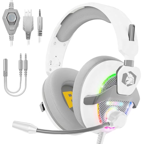 EMPIRE GAMING H-13 RGB Gamer Headset, PS5, PS4, Xbox One/Series, Switch, PC, Mac, Smartphones, Tablets, Fernbedienung, HD-Stereo-Sound, flexibles Mikrofon, Weiß Bild 1
