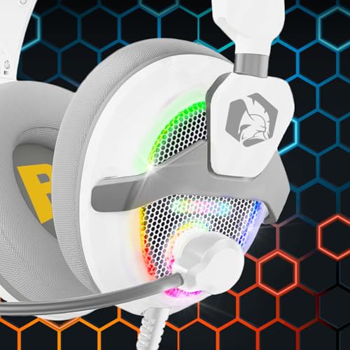 EMPIRE GAMING H-13 RGB Gamer Headset, PS5, PS4, Xbox One/Series, Switch, PC, Mac, Smartphones, Tablets, Fernbedienung, HD-Stereo-Sound, flexibles Mikrofon, Weiß Bild 2