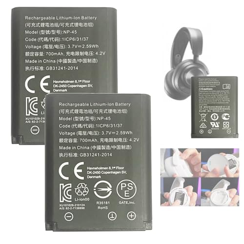 NP-45 (2PCS) ersatz akku Kompatibel mit SteelSeries Arctis Nova Pro, 61527 Wireless Bluetooth Headsets Multi-System Gaming Headset,Bosch S6EA, Bosch Nyon, 82-2-7136898 Spare Accu Pack 700mAh Bild 1
