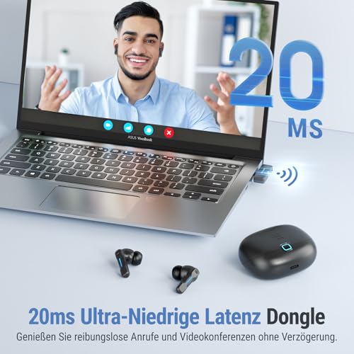 Middle Rabbit SW5 USB-C Kabellose Kopfhörer für Handy, PC, Laptop, Desktop – IPX4 In-Ear Headset mit 2,4GHz Dongle, 20ms Niedrige Latenz, Bluetooth 5.4, Mikrofon für Arbeit, Büro & Konferenzen Bild 3