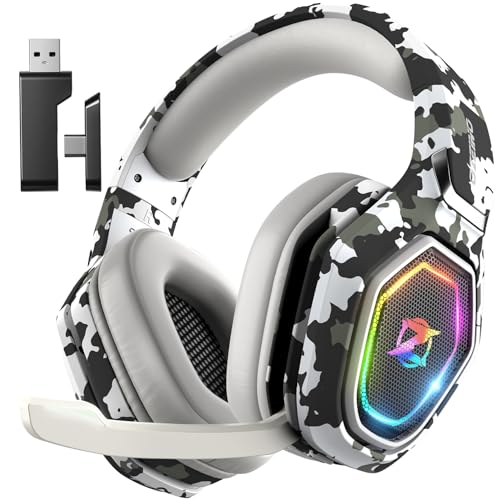 Ozeino 2.4GHz Gaming Headset Wireless mit Mikrofon Geräuschunterdrückung für Ps5/PC/Ps4/Mac, Bluetooth Headset mit RGB Licht, Gaming kopfhörer 40H+ Akkulaufzeit Bild 1