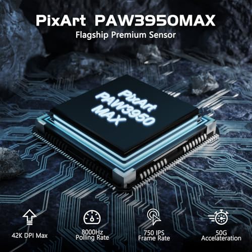 ATTACK SHARK R6 Kabellose 8-kHz-Gaming-Maus, SUPERLEICHT 39g, Nordic 52840 MCU, PixArt PAW3950MAX-Sensor, BT/2,4 G/kabelgebunden, 6 einstellbare DPI bis zu 42000, 250-mAh-Akku, PC/Mac(Schwarz + Band) Bild 2