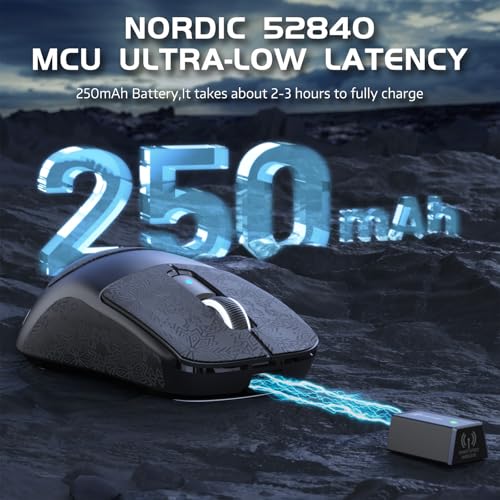 ATTACK SHARK R6 Kabellose 8-kHz-Gaming-Maus, SUPERLEICHT 39g, Nordic 52840 MCU, PixArt PAW3950MAX-Sensor, BT/2,4 G/kabelgebunden, 6 einstellbare DPI bis zu 42000, 250-mAh-Akku, PC/Mac(Schwarz + Band) Bild 4