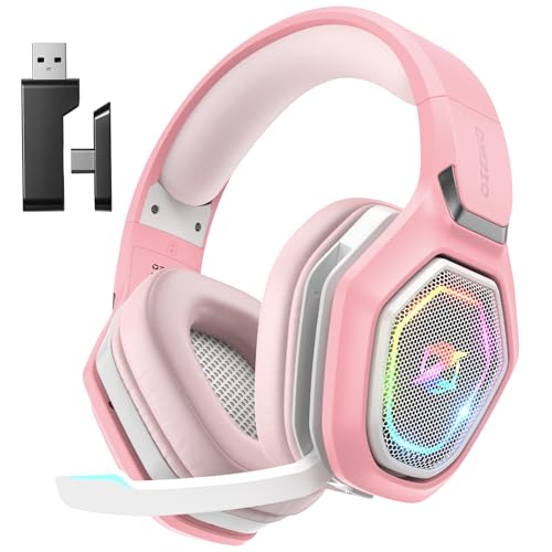 Ozeino OW810 Gaming Headset Mit Mikrofon Geräuschunterdrückung für Ps5/PC/Ps4/Mac, 2.4GHz Wireless Headset mit Bluetooth, Gaming kopfhörer 40H+ Akkulaufzeit - Rosa Bild 1