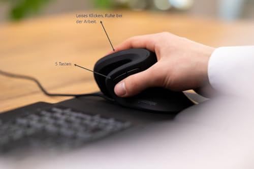 Ergonomische Cobra-Computermaus mit Kabel für Rechtshänder, USB-Kabel 170 cm, Geräuschlos, Bewegungsfreiheit, hohe Auflösung, einstellbare DPI, ergonomisches Handgriffdesign für Komfort am Handgelenk Bild 3