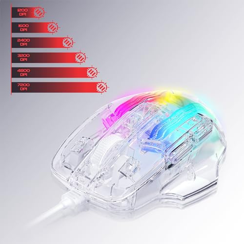 ENHANCE Theorem 3 Weiße Gaming-Maus – Kabelgebundene Maus für PC mit 7 Programmierbaren Tasten, Einstellbare 7200 DPI, Ergonomische Gaming-Maus mit klarem Design – Software für LEDs, Makros Bild 3