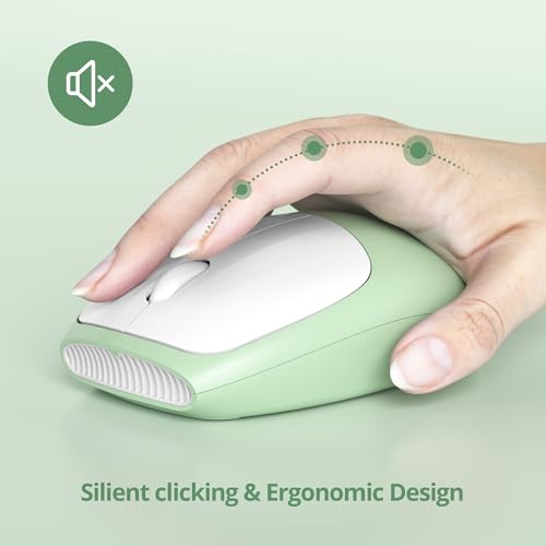 Tastatur und Maus Kabellos, Retro Bunt Tastatur Funktastatur mit Stille Mouse Amerikanisch QWERTY , Cute Wireless Schreibmaschine Tastaturin in Voller Größe USB 2.4GHz für PC 666pro-Green Bild 6
