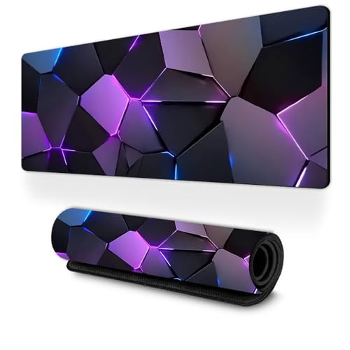 Linienmuster Vielseitig Mousepad, Mauspad L/XL/XXL mit Vernähte Kanten, Gaming Mauspad, rutschfeste Gummibasis Mousepad Gaming, Mauspad Groß für Büro und Zuhause (Lila,900x400mm) Bild 1