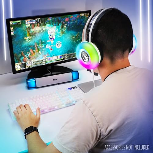 ENHANCE Theorem 3 Weiße Kopfhörer - PC-Gaming-Headset mit eingebauten Bassresonatoren, 2.0-Stereosound, farbwechselnden LEDs, 50mm-Treibern - Gaming-Kopfhörer Inline-Controller, inklusive Splitter Bild 4