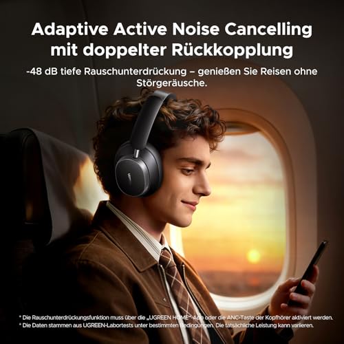 UGREEN Studio Pro kopfhörer Kabellos Bluetooth Over Ear mit Hybrid Adaptive Active Noise Cancelling, Bluetooth 6.0, Hi-Res Dual, LDAC, 120h Spielzeit, Spatial Audio, EQ in App, Duale Verbindung Bild 3