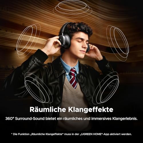 UGREEN Studio Pro kopfhörer Kabellos Bluetooth Over Ear mit Hybrid Adaptive Active Noise Cancelling, Bluetooth 6.0, Hi-Res Dual, LDAC, 120h Spielzeit, Spatial Audio, EQ in App, Duale Verbindung Bild 7
