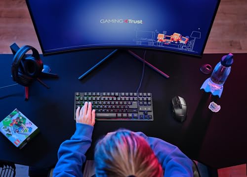 Trust GXT 1794 Set Gaming Tastatur QWERTZ DE Layout mit Funkmaus und Mauspad, 3-in-1 LED Gaming Paket, Wiederaufladbare Kabellose Maus 80 Stunden Akkulaufzeit, Kompakte TKL USB Tastatur PC, Schwarz Bild 7