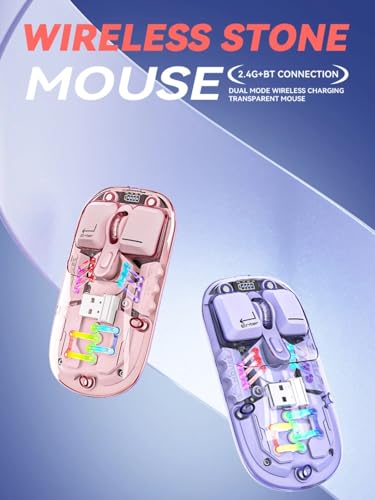 Cuifati Kabellose Gaming-Maus, Einzigartige Computermaus mit Transparentem Gehäuse, BT 5.0/2.4G 2-Modus USB Ergonomische Optische Mäuse, RGB-Beleuchtung, 3 DPI-Stufen, Wiederaufladbare Bild 2