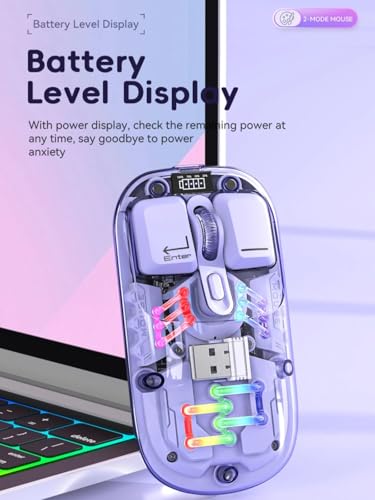 Cuifati Kabellose Gaming-Maus, Einzigartige Computermaus mit Transparentem Gehäuse, BT 5.0/2.4G 2-Modus USB Ergonomische Optische Mäuse, RGB-Beleuchtung, 3 DPI-Stufen, Wiederaufladbare Bild 4