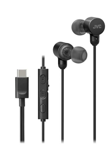 JVC HA-FR29UC-B - USB-C Ohrhörer, DA-Wandler, Hi-Res-Audio, Mikrofon mit Stummschaltung, Bequeme Silikon-Ohrstöpsel, 3-Tasten-Fernbedienung, Plug & Play für PC/Smartphone/Gaming, Farbe Schwarz Bild 1