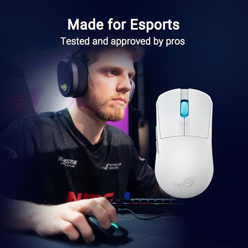 ASUS ROG Harpe Ace Mini kabellose Gaming-Maus, 49 g leicht, AimPoint Pro 42K optischer Sensor, optische Mikroschalter, ROG Polling Rate Booster, Esports & FPS-Gaming, klein, mittel, weiß Bild 2