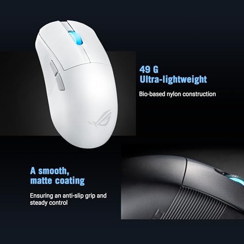 ASUS ROG Harpe Ace Mini kabellose Gaming-Maus, 49 g leicht, AimPoint Pro 42K optischer Sensor, optische Mikroschalter, ROG Polling Rate Booster, Esports & FPS-Gaming, klein, mittel, weiß Bild 4