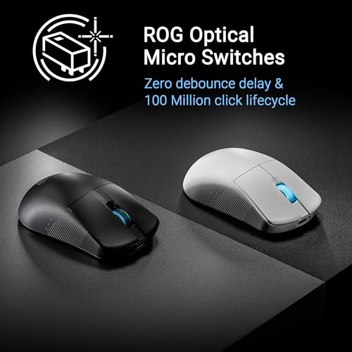 ASUS ROG Harpe Ace Mini kabellose Gaming-Maus, 49 g leicht, AimPoint Pro 42K optischer Sensor, optische Mikroschalter, ROG Polling Rate Booster, Esports & FPS-Gaming, klein, mittel, weiß Bild 6