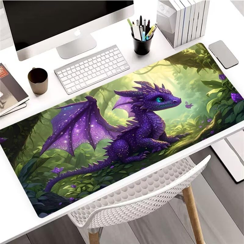 Gaming Mauspad Lila Mauspad XXL 700x400x3mm XXL Mousepad Drachen Schreibtischunterlage, mit Anti Rutsch Basis Mouse Pad, Wasserdicht, Langlebig Desk Mat für Tastatur und Maus, Gaming Zubehör G4-570 Bild 3
