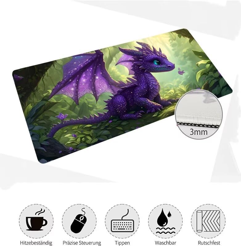 Gaming Mauspad Lila Mauspad XXL 700x400x3mm XXL Mousepad Drachen Schreibtischunterlage, mit Anti Rutsch Basis Mouse Pad, Wasserdicht, Langlebig Desk Mat für Tastatur und Maus, Gaming Zubehör G4-570 Bild 5