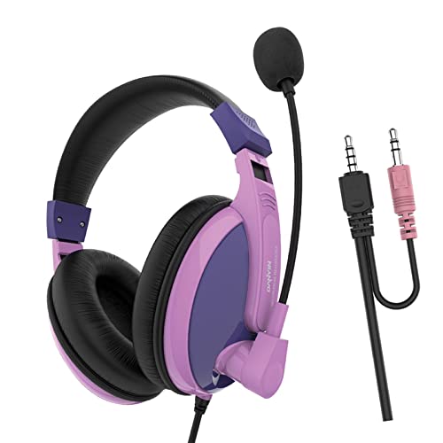Bass Stereo Over-Ear-Gaming-Headset, kabelgebunden, 3,5 mm, Kopfhörer mit Mikrofon für Kinder, Weiß/Schwarz (Violett) Bild 1