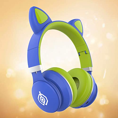 Stereo-Gaming-Headset mit Mikrofon für PC, Handy, Sound, Katzenohr-Kopfhörer, leicht, selbstjustierend, Over-Ear-Büro-Kopfhörer, Blaugrün, 150 x 100 x 50 mm, Blaugrün, 150 x 100 x 50 mm Bild 2