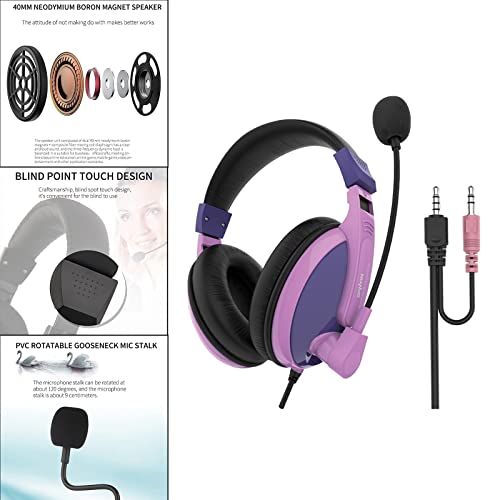 Bass Stereo Over-Ear-Gaming-Headset, kabelgebunden, 3,5 mm, Kopfhörer mit Mikrofon für Kinder, Grau/Violett Bild 2