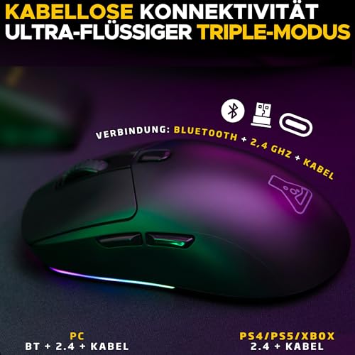 The G-Lab – Kult Titanium – Kabellose Gaming-Maus Bluetooth / 2.4 GHz/Kabel – Triple-Modus, 100h Akkulaufzeit, RGB, 12.000 DPI – 100% personalisierbare für PC, PS4,PS5,Xbox – New Bild 2