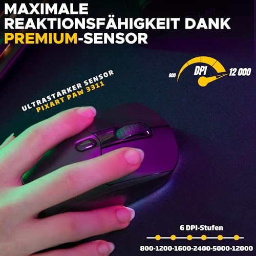 The G-Lab – Kult Titanium – Kabellose Gaming-Maus Bluetooth / 2.4 GHz/Kabel – Triple-Modus, 100h Akkulaufzeit, RGB, 12.000 DPI – 100% personalisierbare für PC, PS4,PS5,Xbox – New Bild 6