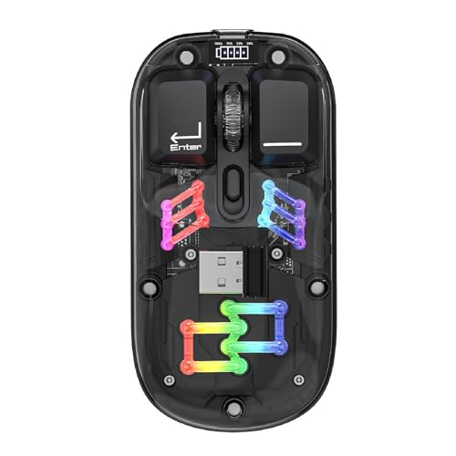 Cuifati Drahtlose Transparente Bluetooth-Maus, BT5.0 2,4 G Dual-Mode-USB-optische RGB-Wireless-Gaming-Maus, Wiederaufladbare Mute-Maus mit Klarem Kristallgehäuse für PC, Laptop, Tablet Bild 1