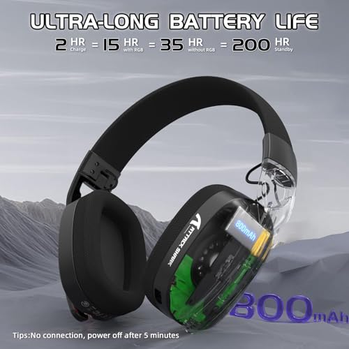 ATTACK SHARK L90 Ultraleichtes Kabelloses Gaming-Headset, BT, 2.4G, 3.5mm, RGB Faltbar, 7.1 Surround Sound Over-Ear Kopfhörer mit Abnehmbarem Geräuschunterdrückendem Mikrofon, für PC, Mobil - Schwarz Bild 4