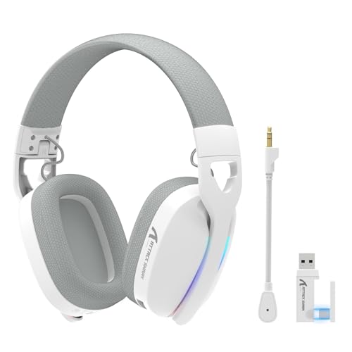 ATTACK SHARK L90 Ultraleichtes Kabelloses Gaming-Headset, BT, 2.4G, 3.5mm, RGB Faltbar, 7.1 Surround Sound Over-Ear Kopfhörer mit Abnehmbarem Geräuschunterdrückendem Mikrofon, für PC, Mobil - Weiß Bild 1