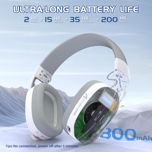 ATTACK SHARK L90 Ultraleichtes Kabelloses Gaming-Headset, BT, 2.4G, 3.5mm, RGB Faltbar, 7.1 Surround Sound Over-Ear Kopfhörer mit Abnehmbarem Geräuschunterdrückendem Mikrofon, für PC, Mobil - Weiß Bild 4