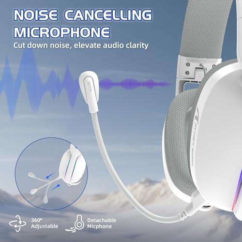ATTACK SHARK L90 Ultraleichtes Kabelloses Gaming-Headset, BT, 2.4G, 3.5mm, RGB Faltbar, 7.1 Surround Sound Over-Ear Kopfhörer mit Abnehmbarem Geräuschunterdrückendem Mikrofon, für PC, Mobil - Weiß Bild 6