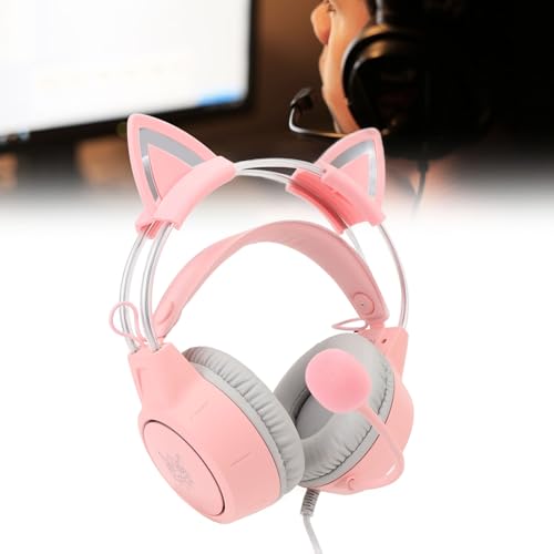 Katzenohr für Spiele, Kopfhörer mit RGB-Licht, verstellbares Kopfband, kabelgebundenes Gaming-Headset mit Mikrofon für PC, tragbare Spielekonsole Bild 4