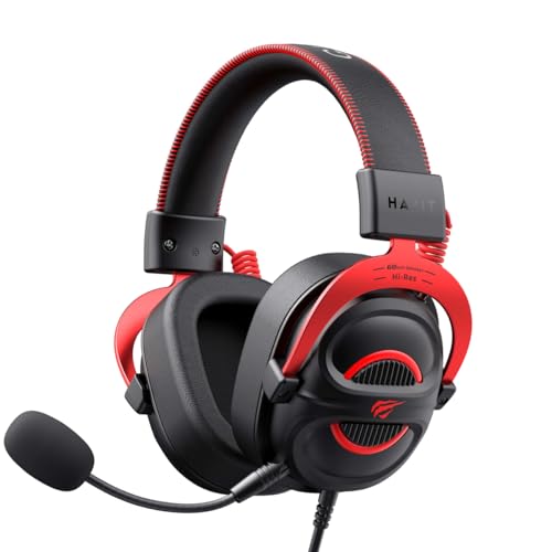havit H2002E Pro Gaming-Kopfhörer, 60-mm-Lautsprecher, 3,5-mm-Klinkenstecker, abnehmbares Mikrofon, Schwarz/Rot Bild 1