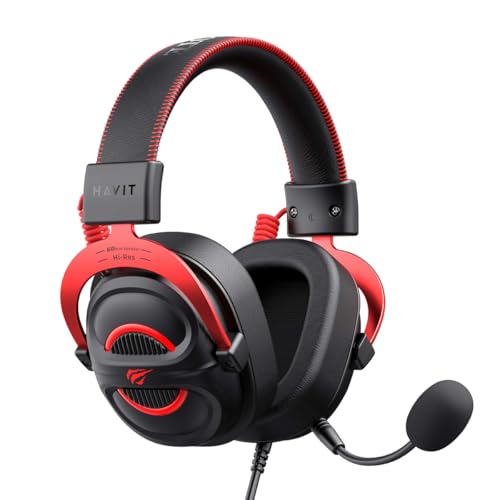 havit H2002E Pro Gaming-Kopfhörer, 60-mm-Lautsprecher, 3,5-mm-Klinkenstecker, abnehmbares Mikrofon, Schwarz/Rot Bild 2