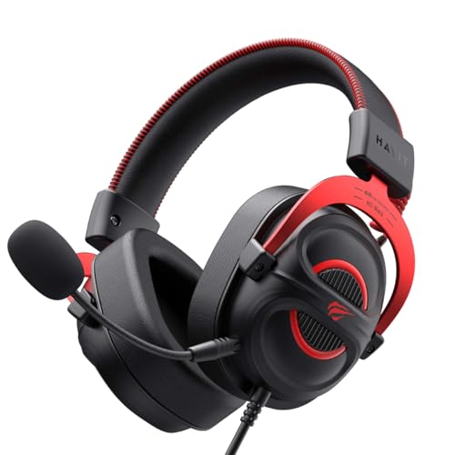 havit H2002E Pro Gaming-Kopfhörer, 60-mm-Lautsprecher, 3,5-mm-Klinkenstecker, abnehmbares Mikrofon, Schwarz/Rot Bild 5