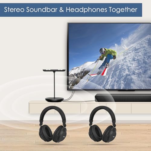 SIMOLIO Duo Kabelloser TV Kopfhörer zum Fernseher, Funkkopfhörer mit Kino & Dialogmodus, Bluetooth & TV Modus, Keine Verzögerung, Bypass zu Soundbar, Lautstärkeregler, 164FT/50M Reichweite, 737D Plus Bild 2