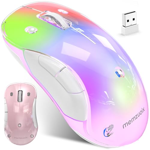 memzuoix LED Kabellose Maus – Wiederaufladbare 2.4G Optische Maus mit Magnetischer Abdeckung, Sanfter RGB-Beleuchtung, 1400 DPI, Ergonomisches Design mit USB-Empfänger für Laptop, PC und MacBook Bild 1